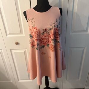 Acting Pro Pink Floral Sleeveless Tunic with Pockets, Summer, Beach, Festival